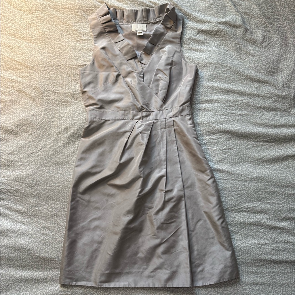 J.Crew 100% Silk Ruffle Collar Wrap Dress Silver Gray Size 4